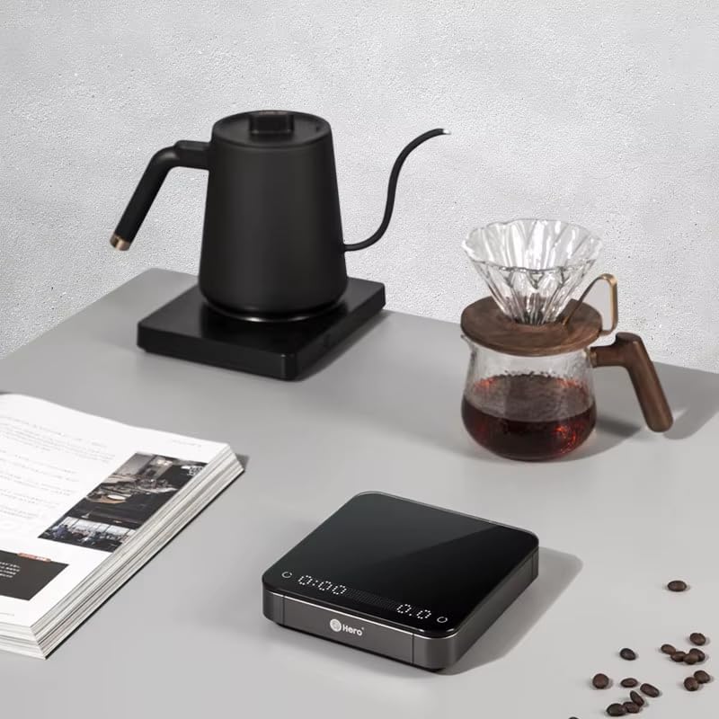 Hero Electronic Coffee Scale, with Countdown Timer, 3KG, Accuracy 0.1 g USB Rechargeable, Mirror Waterproof (Black)