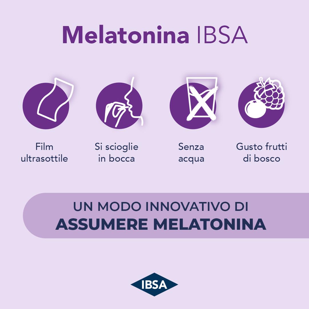 Melatonina IBSA - 60 Film Orodispersibili + Mascherina da Notte | Integratore alimentare a base di Melatonina, che contribuisce a ridurre il tempo necessario a prendere sonno, con Vitamina B6