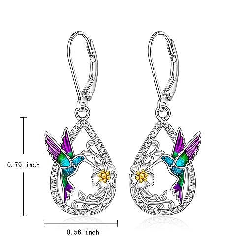 Hummingbird Earrings Purple Hummingbird Earrings for Women Sterling Silver Flower Teardrop Cute Bird Jewelry Memorial Mothers Day Christmas Healing Gifts2
