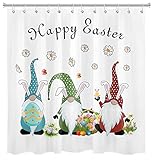 LB Spring Easter Shower Curtain Cute Gnome with Easter Eggs Daisy Flower Green Grass Shower Curtains...