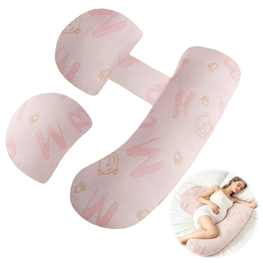 RNPKZ Pregnancy Pillow, Memory Foam Pregnancy Wedge Pillow for Sleeping, Maternity Pillow with Detachable and Adjustable Pillow Cover for Pregnant Women, Support for Hips, Backs, Legs (Pink)