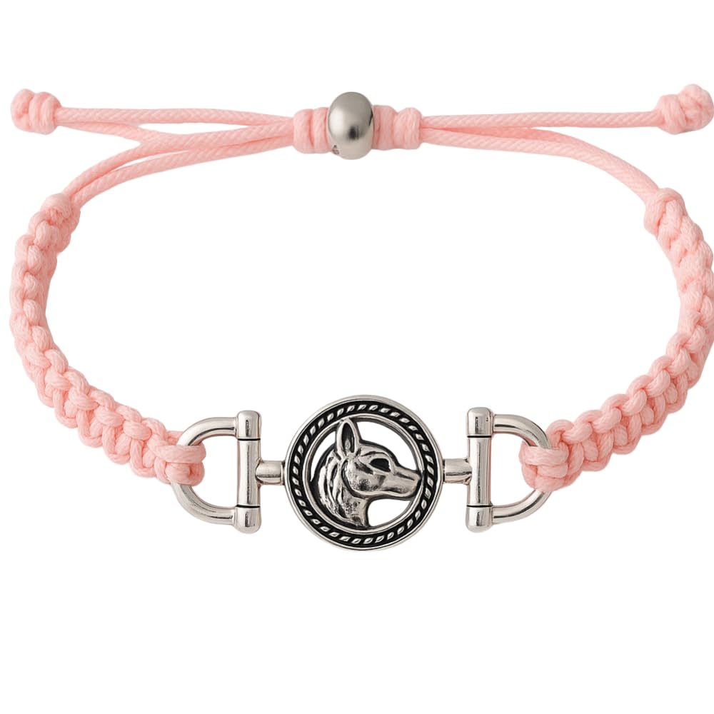 Horse Bit Charm Bracelet, Horse Lovers Equestrian Jewelry - Adjustable Friendship Braided String Stirrup Bracelet for Women, Teens, Youth (Light Pink)