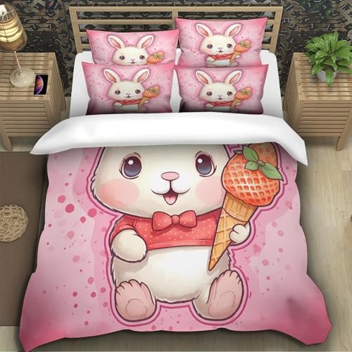 Housse de couette lapin 3D 200x200 parure lit double microfibre - 5
