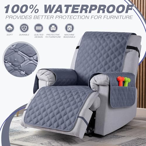 Image of TAOCOCO Recliner Sofa Covers, 100% Waterproof Recliner Covers,with Leg Straps, Reversible Recliner Couch Cover for Reclining Chair, Washable Couch Protector for Pets Kids(1 Seater 28 inch, Bluish Gray)