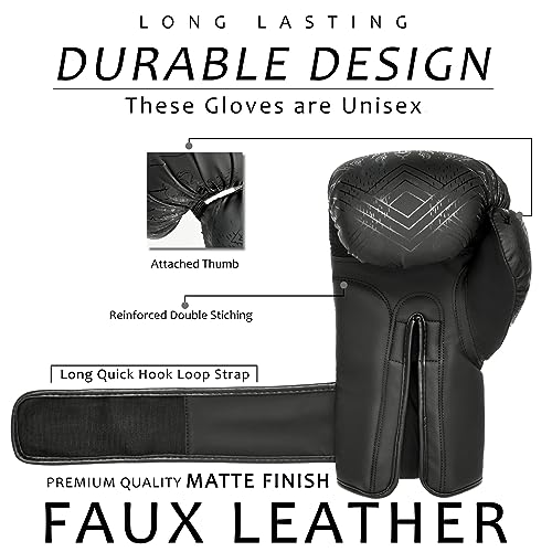 Islero Fitness Matte Black Boxing Gloves Men Punch Bag Women MMA Muay Thai Martial Arts Kick Boxing Sparring Training Fighting Gloves With Hand Wraps (Black - Image 4