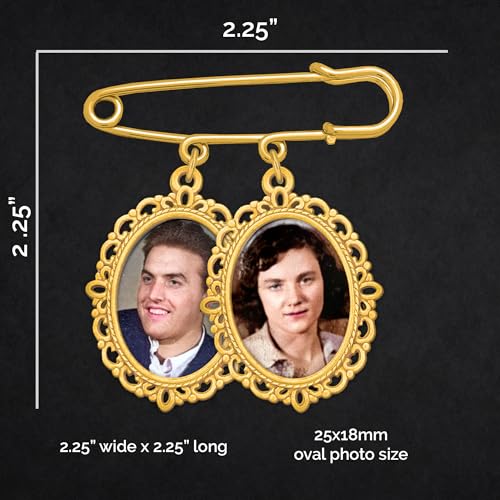 Gold Wedding Bouquet Photo Charm Pin Holds 2 Pictures Double Photo Charm Boutonniere Pin with Resizer3