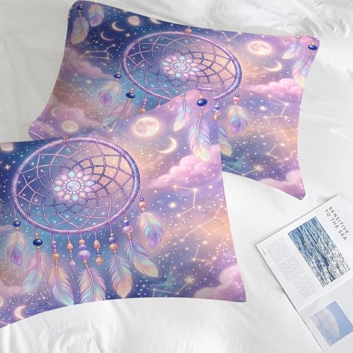 Image of Purple Dream Catcher Comforter Set, Boho Galaxy Star Moon Print Bedding Set Twin Size for Kids Boys Girls Teens, Soft Microfiber Room Decor 1 Comforter 1 Pillowcase