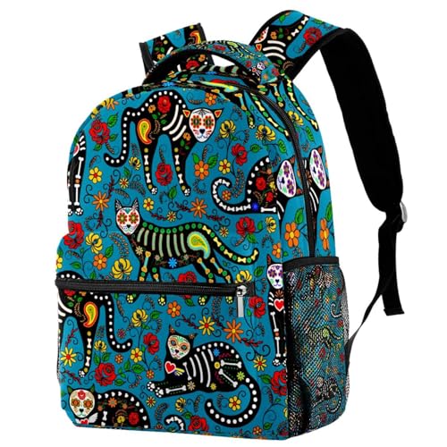 Sac à dos d'école pour adolescentes et femmes à motif chat noir 40cm