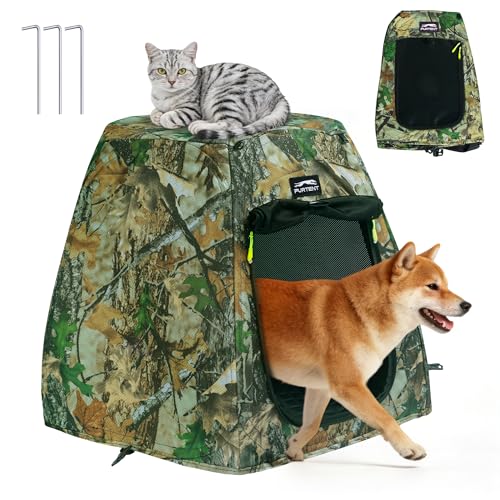 Dog Houses for Medium Dogs Outside, Pop-up Dog Shelter with Soft Mat and Canopy Indoor/Outddor, Foldable Camouflage Pet Tent with Breathable Windows for Hiking Picnic Windproof, 37 * 24 Inches