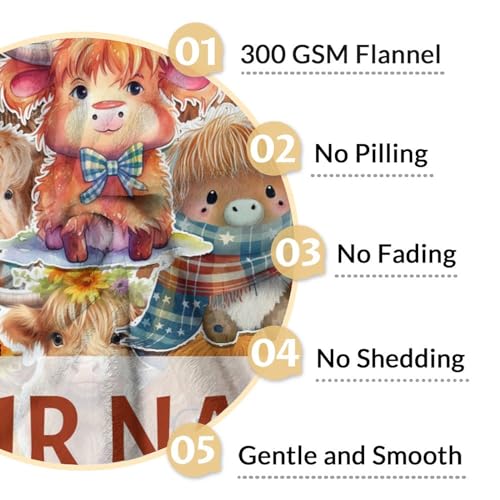Personalized Highland Cow Blanket Gifts with Name - 30x40 Inches Cute Throw Blanket for Girls & Boys - Brown Soft Fuzzy Blankets for Couch & Office