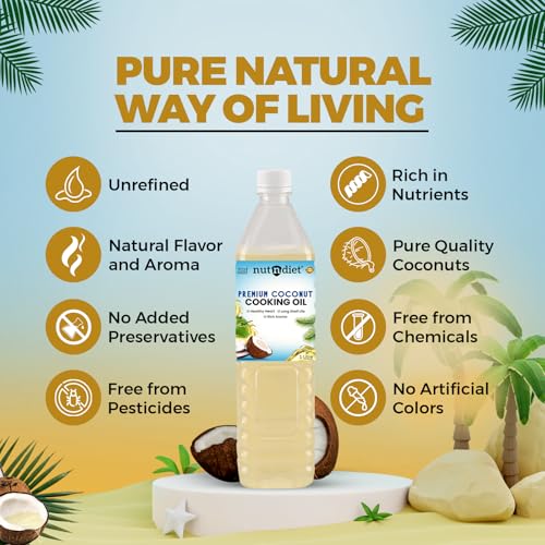Image of nutndiet Premium Edible Coconut Oil for Cooking, 200ml PET Bottle | Natural Coconut Oil | Perfect Choice for Frying, Baking, Sauteing, and Everyday Healthy Cooking Needs