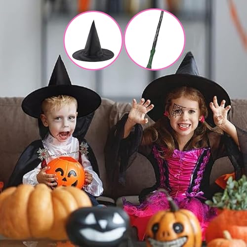 Image of WANNA PARTY Pack of 2 Kid's Hogwarts Student Witch Costume Hat with Harry The Magician Magic Wand for Pretend Play Party Costume Halloween Costume Cosplay Accessory|Magical Costume Theme Party