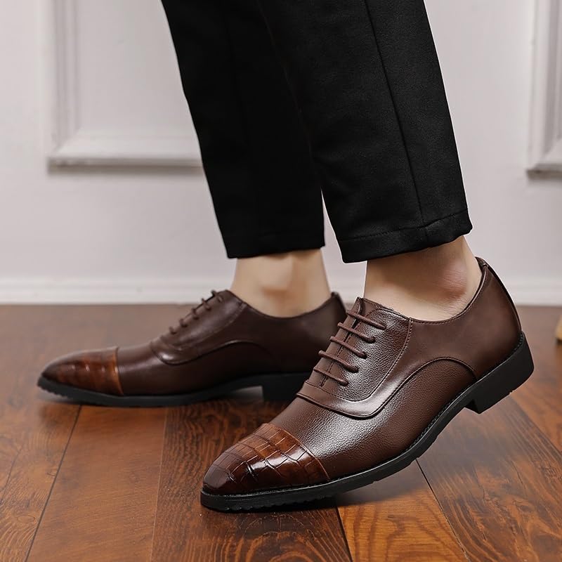 Comfortable Dress Shoes for Mens Formal Oxford Shoes for Men Lace Up Square Toe PU Leather Patchwork Cap Toe Shoes Slip Resistant Low Top Block Heel Anti-Slip Wedding Dress Shoe4