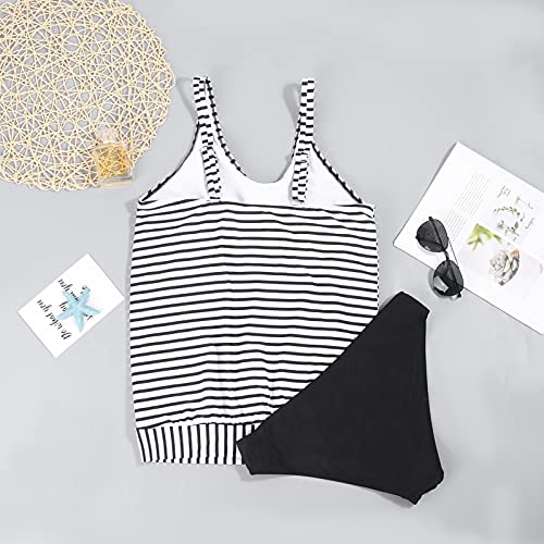 Laonajkd-Tankini-Damen-bauchweg-Bademode-Set-zweiteilig-Drucken-Push-up-mit-Einstellbarer-Bikinislip-Tankini-Top-Gepolsterte-Grosse-Groessen-Beachwear