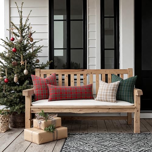 Image of MIULEE Christmas Plaid Pillow Covers Scottish Tartan 22x22 Red | Set of 2 Christmas Decorations Euro Cushion Covers, Farmhouse Winter Home Decor, for Thanksgiving Sofa Couch Bed Living Room