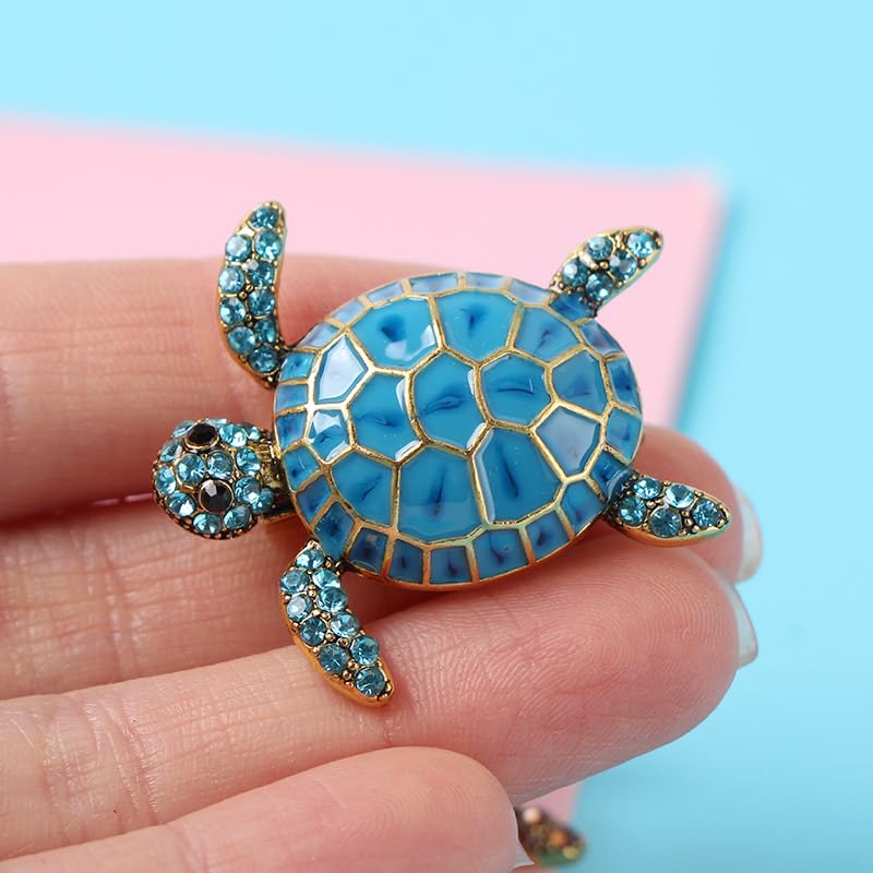 2Pcs Vintage Enamel Turtle Brooch Artificial Diamond Animal Pin Clothing Accessories2