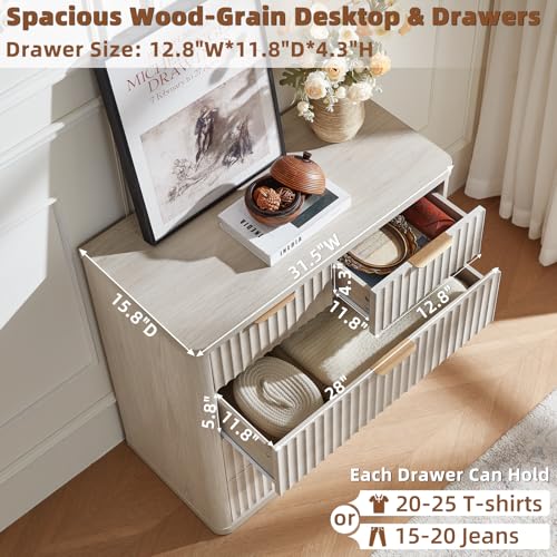 Image of LEYAOYAO Fluted 5 Drawers Dresser for Bedroom Set of 2, 34 inch Tall Modern Chest of Drawers with Metal Handle, Curved Profile Design,Wood Drawer Organizer for Bedroom, Living Room, Hallway,Lightgrey