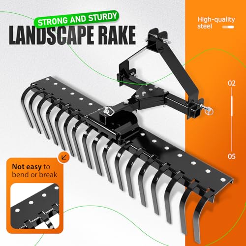Image of KUAFU 50 inch 3 Point Landscape Rake for Category-0 Cat-0 Tractor with 360