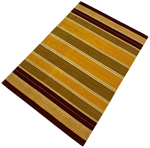 Tapis 100 % laine Lori tissé à la main Jaune Rouge Orient 125 x 180 cm S91