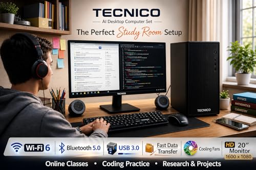Image of TECNICO Desktop Computer Set, Windows 11 Intel Core I5-2400, 8GB RAM, 128GB SSD, 20-Inch Monitor, Keyboard, Mouse, Speakers