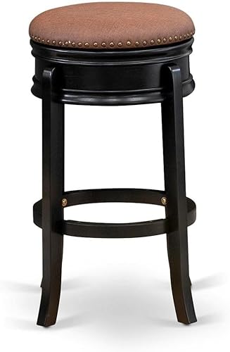 East West Furniture AMS030-112 Stunning Stool Counter Height- Backless Stool with Round Shape - Brown Roast PU Leather Seat and 4 Wooden Curved Legs