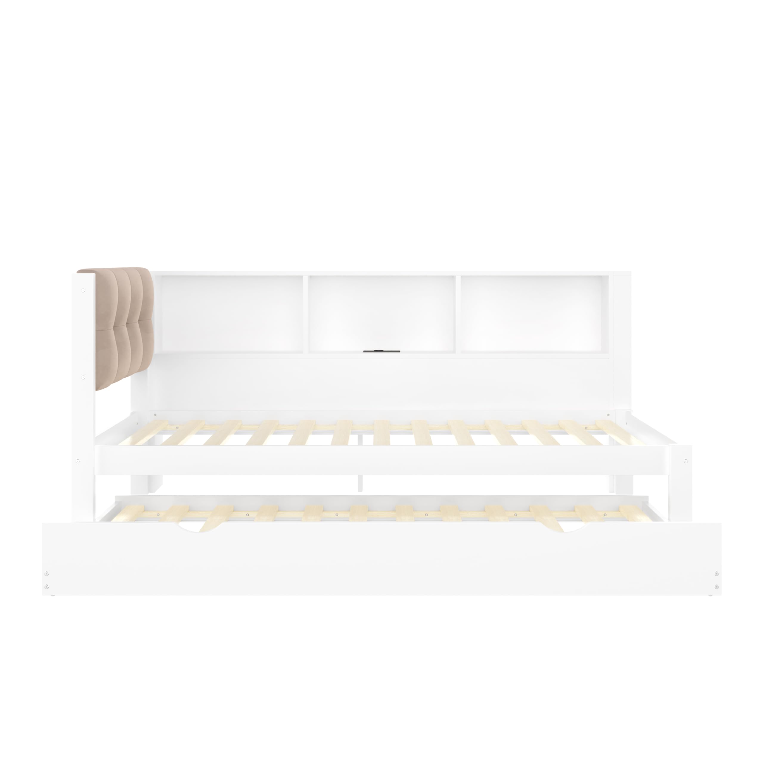 Cama infantil de 90 x 200 cm, con cama nido de 90 x 190 cm, con conector USB y tira LED, sofá cama con cabecero acolchado, estructura de madera, blanco, sin colchón (blanco, 90 x 200 cm)