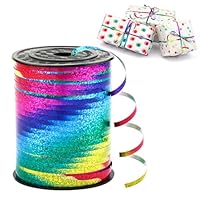 Tikplus Geschenkband, 457 Meter Geschenkbänder, 5 mm Kräuselband Ringelband Regenbogen, Schleifenband Glänzend Bunt Glitzer, Ballonband für Geschenkverpackung Schleifen Hochzeit Deko