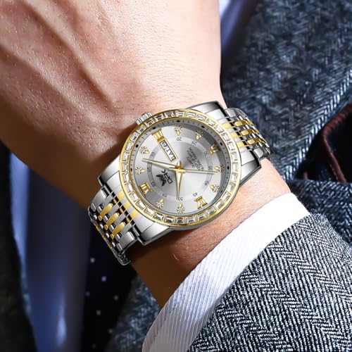 Image of OPK Watches for Men Diamond Roman Analog Mens Watches Waterproof Large Stainless Steel Men Wrist Watch Business Father Gift Watch Blue
