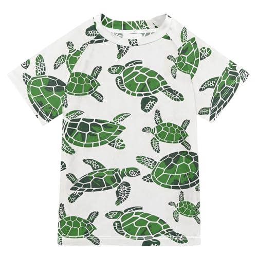 Boys Rash Guard Short Sleeve Swim Shirts for Boys Green Sea Turtles Sun Protection 7-8T