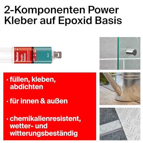 fischer Kraftkleber, 2-Komponenten-Klebstoff in Transparent, Universalkleber für jede Anwendung, für innen & außen, zuverlässiger Reparatur-Helfer, 25 ml