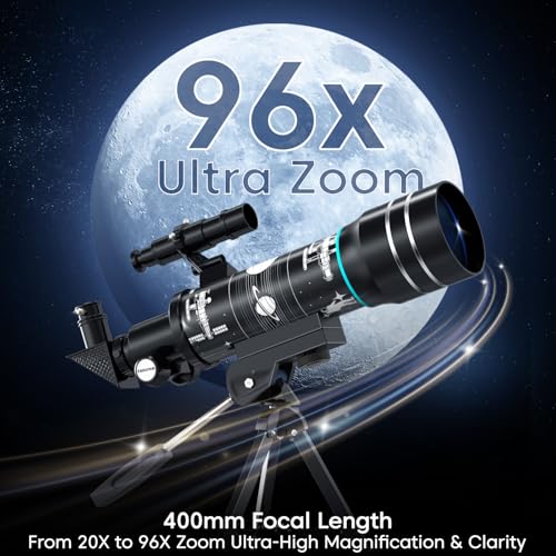 Image of Sounce Astronomical Land and Sky Refractor Telescope with 20x-96x Ultra Zoom for Beginners Kids Fully Coated Glass Optics Alt-Az Mount to Explore Moon Planets and Bright Celestial Objects Star (Black)