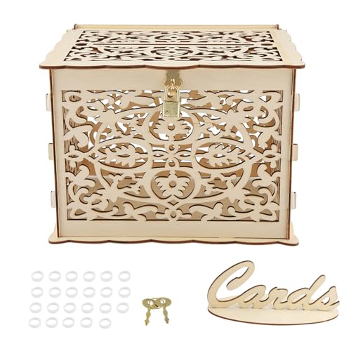 Wedding Card Box, Wood Gift Card Holder Box for Reception Wedding Anniversary Baby Shower Birthday Graduation Party Decorations