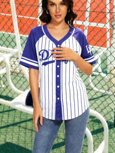Image of Baseball Jersey Women Baseball Shirts Baseball Team Button Down Jerseys | Game Day Striped Jersey, Perfect for Daily Outings, Photos, Sports, Hip-Hop Party, Campus Wear, Weekend Hangout