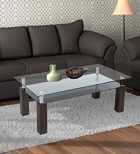 Image of Nilkamal Mississippi Tempered Glass Center Table | Coffee Table with Shelf (Color - Wenge)