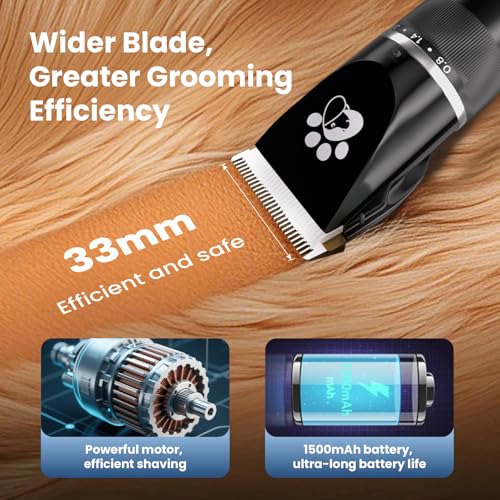 Dog Clippers, Dog Grooming Kit, 2-Speed Low Noise IPX5 Waterproof LED Display Professional Cordless Pet Hair Trimmer, Suitable for Small Medium Dogs & Cats - Image 4