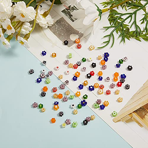 UR URLIFEHALL 264 Pcs Flower Millefiori Lampwork Glass Beads Flower Glass Flat Beads for Jewellery Necklace Bracelet Earrings DIY Making - Image 4