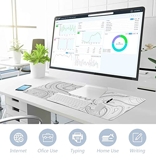 Image of AQQA Large Gaming Mouse Pad 35.4 X15.7 Inches,White Topographic Design Extended Mousepad, Non-Slip Base, Water Resist Keyboard Pad, Desk Mat For Gamer, Office & Home