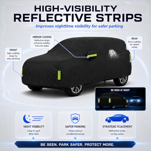 Image of Car Cover All Weather Custom Fit for Model Y Waterproof 10 Layers 210T Full Cover Universal Heavy Duty Sun UV Rain Hail Protection with Driver Door Zipper Breathable Vents.