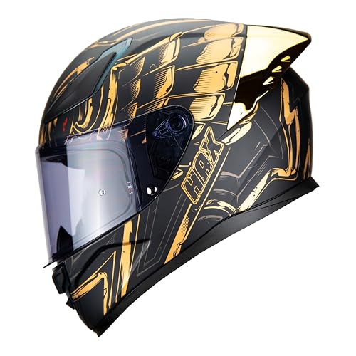 HAX Onix Full Face Motorcycle Helmets for Men Motorbike Helmets with Pinlock Ready DOT Approved Comfortable Fit Matte Black & Gold with Eagle Design S