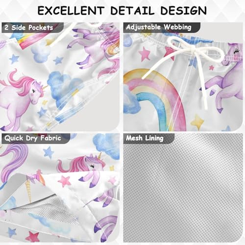 Pigsaly Boys Swim Trunks Watercolor Unicorns Rainbow Boys Board Shorts Swimsuit Swimwear Summer Bathing Suit 3T3