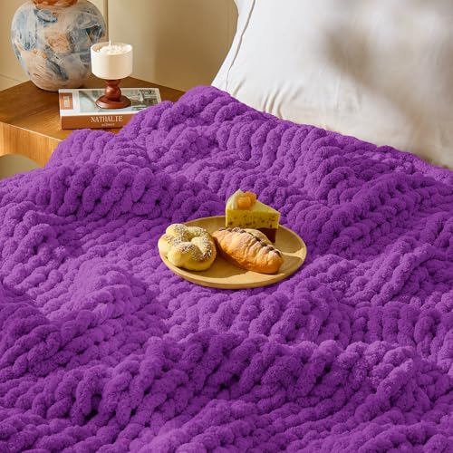Image of Inhand Grape Purple Chunky Chenille Yarn for Hand Knitting,Thick Bulky Mom Blanket Yarn for Crocheting,Soft Fluffy Yarn for Mother's Day Gifts and Crafts for Women /Grandma,12 Pack (29.5Yds /8.4oz Each)