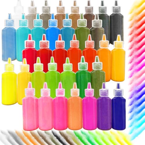 Dshengoo 36 Colors Art Sand DIY Arts and Crafts Sand Kit Scenic Sand Kits for Kids Painting DIY Drawing Wedding Decoration Vase Glass Sand 1.25oz Bottles 36pack