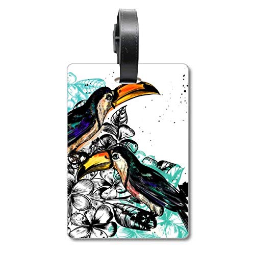 Étiquette bagage oiseau tropical pour repérer facilement votre valise noire