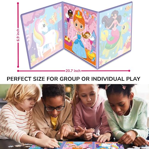 Image of Magnetic Puzzles for Toddlers 3-5 - Kids Travel Toys for Girls | 20 Pieces Puzzles Ages 2-4 - Travel Game for Kids 4-6 - Car Airplane Road Trip Activities with Unicorn, Princesses, Fairies