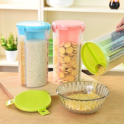 ON GATE Transparent Plastic Lock Food Storage Dispenser Airtight Container Jar for Cereals, Snacks, Pulses -3 section