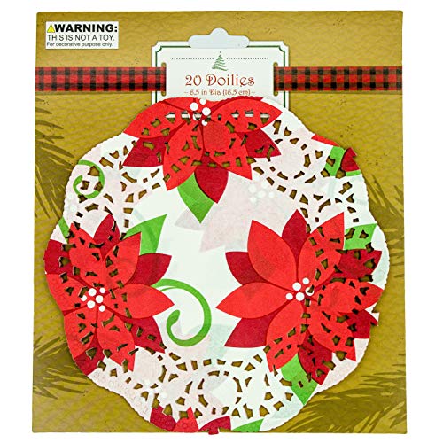 Holiday Paper Doilies (60 Pack) Red, Green, Poinsettia 6.5 Inch Decorative Lace Coasters, Placemats for Cookies, Cakes, Desserts
