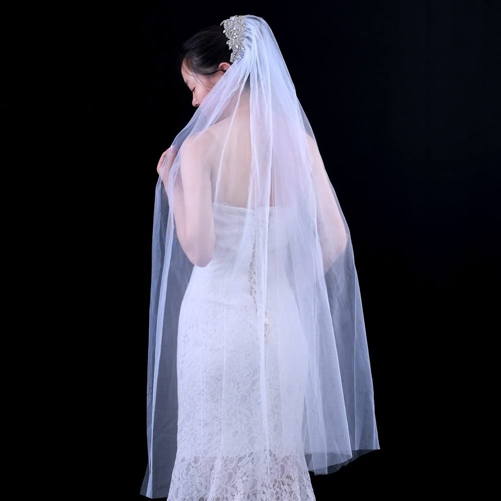 Ślub Welony ślubne Kryształowy welon wysadzany koralikami z kryształową krawędzią Rhinestone Welon ślubny z opaską Błyszczący welon (Color : White, Size : 120cm)