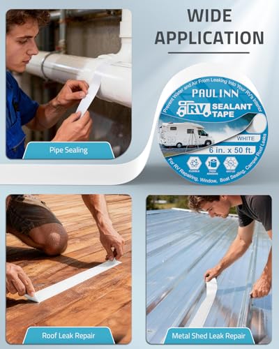 Image of PAULINN RV Roof Sealant Tape, 6 Inch X 50 Foot Natural White Roofing Repair Tape, UV & Weatherproof Roof Seal Tape for RV Camper Trailer Boat Sealing Leak Repair