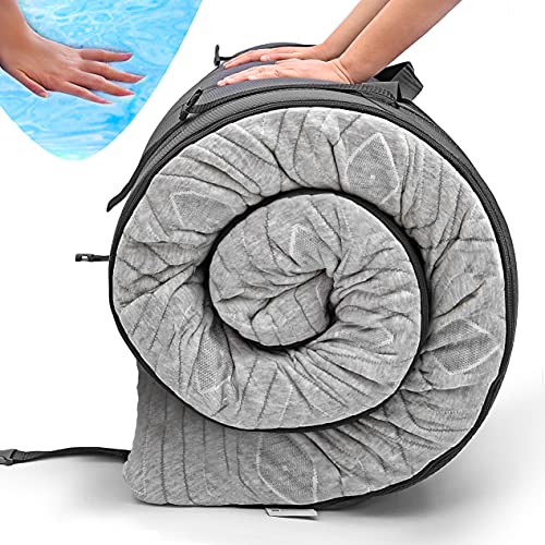 roll up travel mattress, certipur-us 3” cooling gel infused memory foam sleeping pad, portable foldable floor mat for camping, car & bed topper w/waterproof cover, carry bag | kids, cot, single, twin