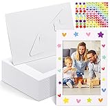 Jutom 200 Pcs Paper Picture Frames with Easel 4 x 6 Inch Paper Photo Frame Cards with12 Stickers, Kids Art Frame Kids Art Display Frame Cardboard Picture Frames for DIY Art Craft Display (White)